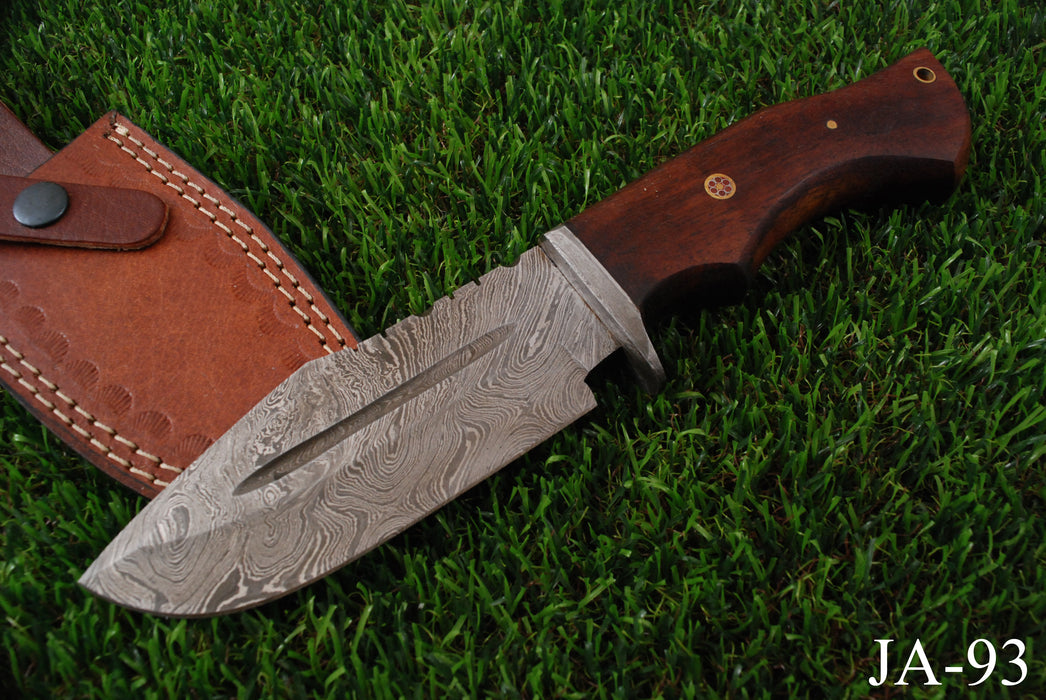 Hand-Forged Damascus Steel Wide-Belly Tracker Knife with Rosewood Handle AW-93
