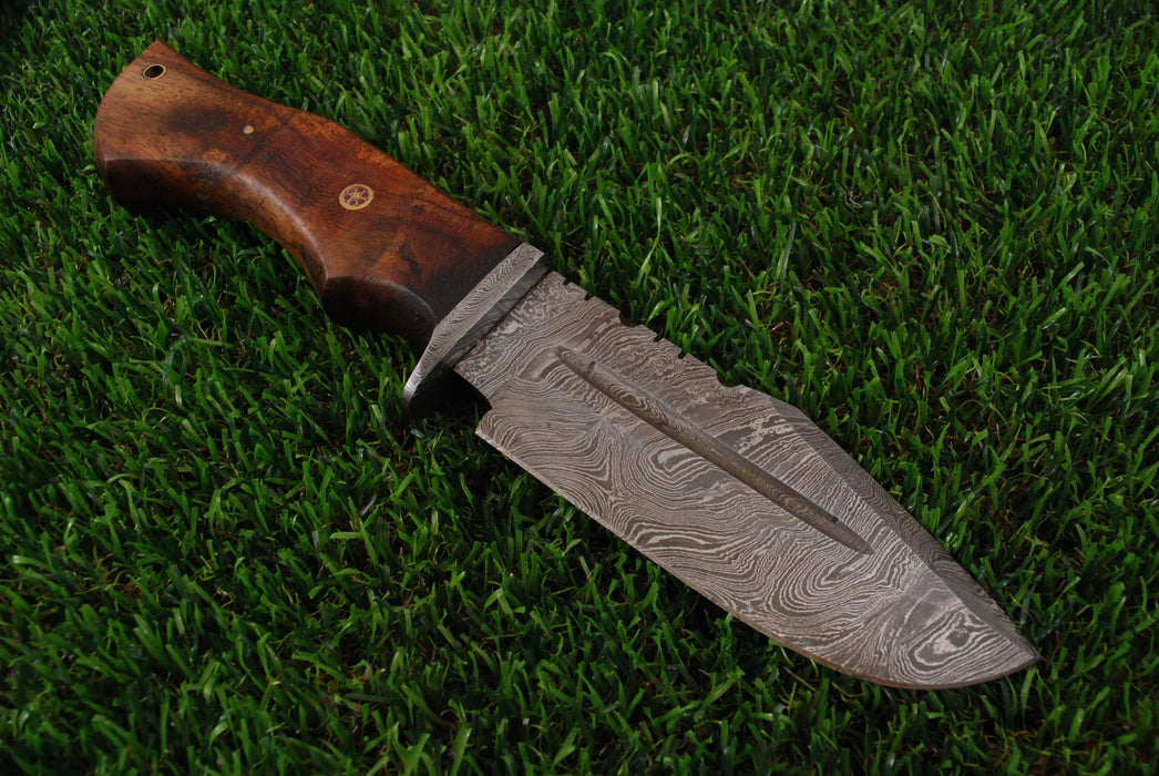 Hand-Forged Damascus Steel Wide-Belly Tracker Knife with Rosewood Handle AW-93