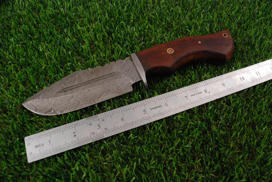 Hand-Forged Damascus Steel Wide-Belly Tracker Knife with Rosewood Handle AW-93