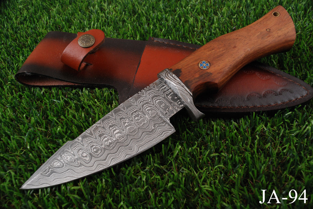 Hand-Forged Damascus Steel Wide-Blade Skinner with Rosewood Handle AW-94