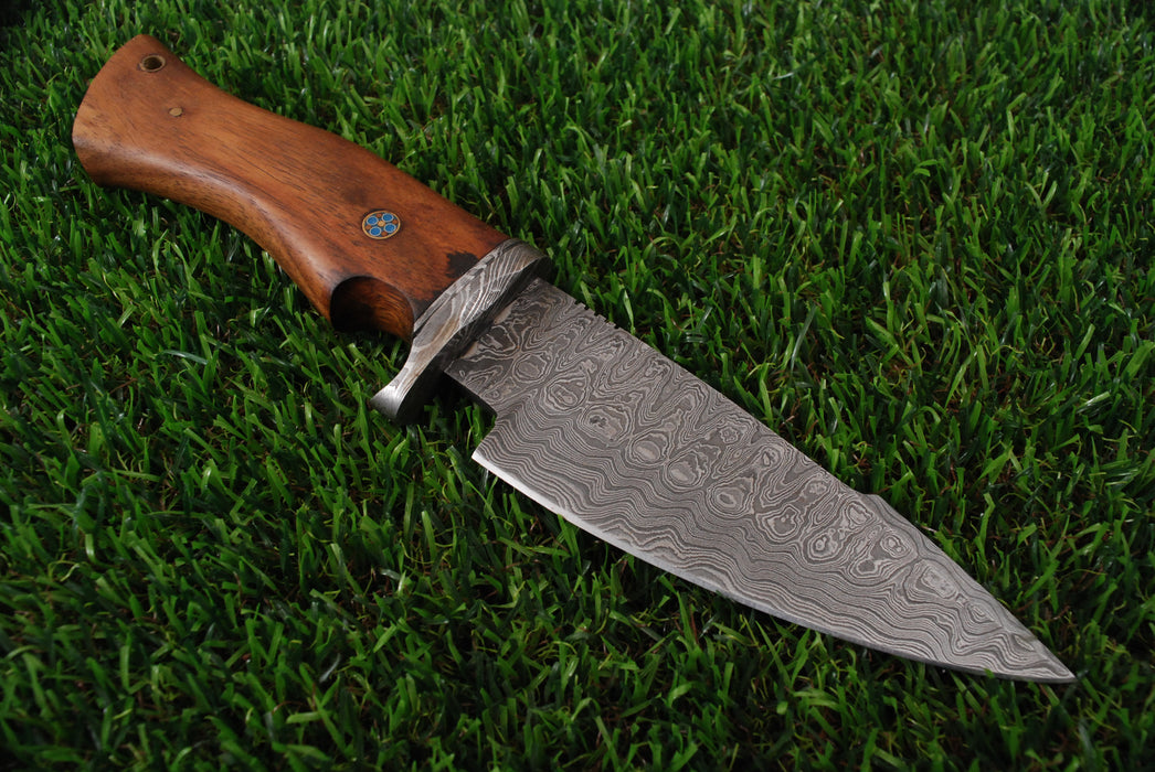 Hand-Forged Damascus Steel Wide-Blade Skinner with Rosewood Handle AW-94