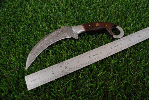 Premium Damascus Steel Curved Karambit Knife AW-100