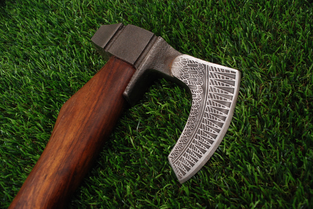 Hand-Forged Viking Bearded Axe with Tribal Engravings AW-112