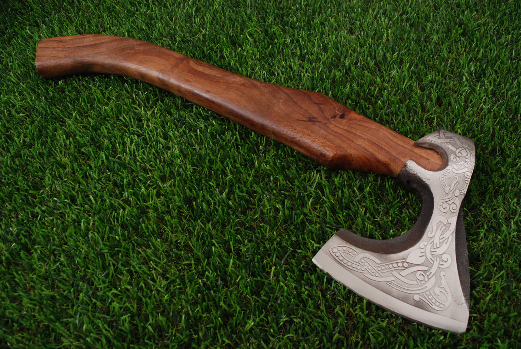 Hand-Forged Viking Bearded Axe with Celtic Knot Engravings AW-119