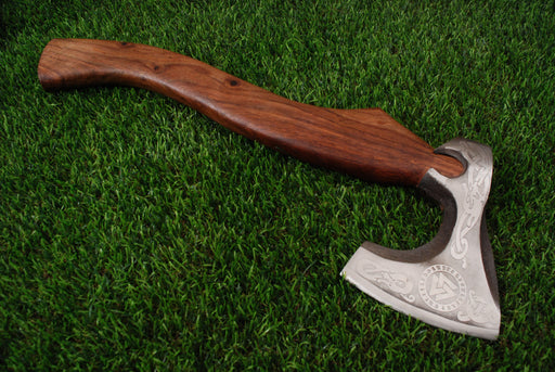 Hand-Forged Viking Axe with Valknut and Dragon Engravings AW-120