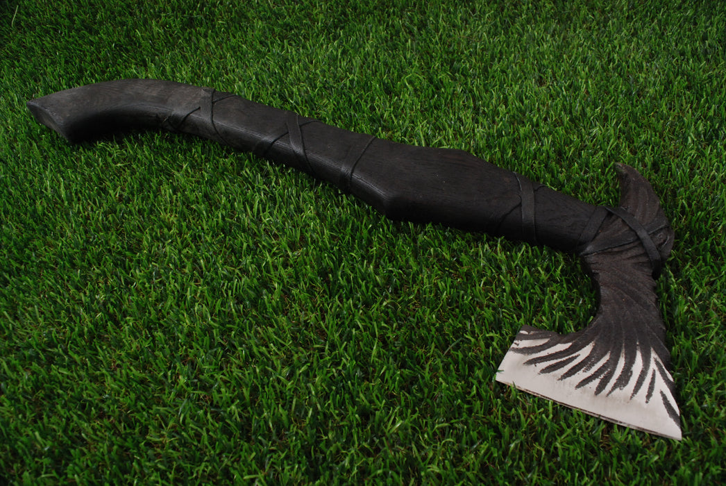Tactical Raven Wing Viking Axe – Hand-Forged Black Finish with Leather Wrap (AW-122)