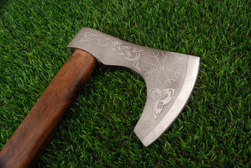 Nordic Vegvisir Engraved Bearded Axe with Premium Hardwood Handle (AW-123)