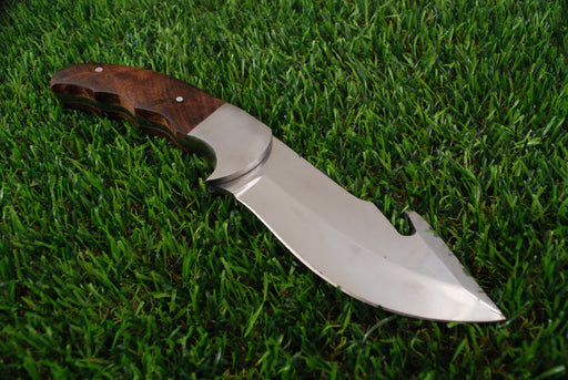 Professional Fixed-Blade Skinner with Integrated Gut Hook and Walnut Handle (AW-127)