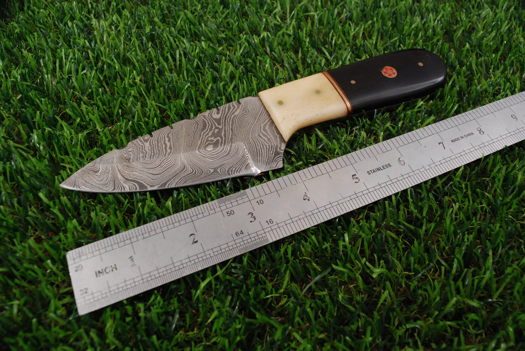 Hand-Forged Damascus Skinner with Bone and Ebony Resin Hybrid Handle (AW-130)
