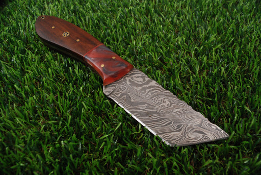 Handmade Damascus Steel Cleaver Skinner with Red Swirl Resin & Rosewood Handle (JA-131)