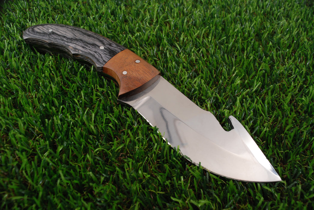 Professional Fixed-Blade Gut Hook Skinner with Two-Tone Exotic Wood Handle (AW-135)