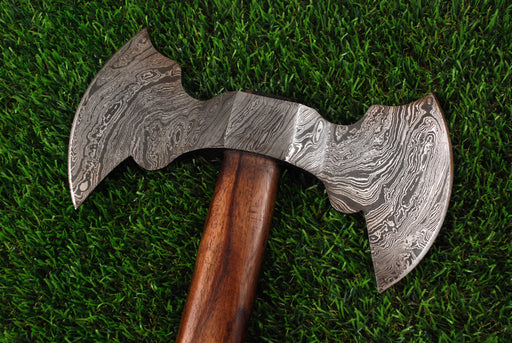 Hand-Forged Damascus Steel Double-Head Viking Battle Axe (AW-136)