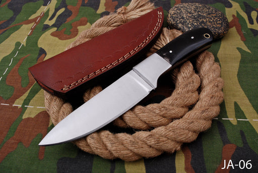 AW-006 Handmade D2 Steel Drop Point Hunting Knife with Micarta Handle and Leather Sheath