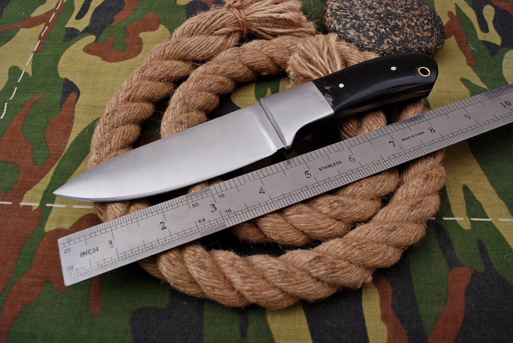 AW-006 Handmade D2 Steel Drop Point Hunting Knife with Micarta Handle and Leather Sheath