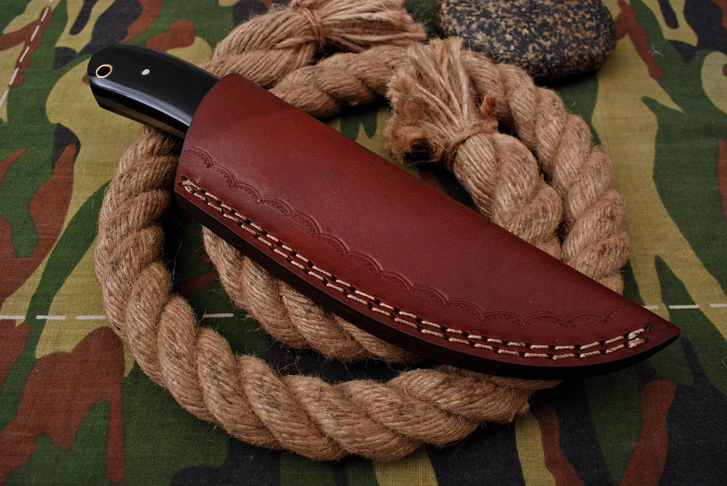 AW-006 Handmade D2 Steel Drop Point Hunting Knife with Micarta Handle and Leather Sheath