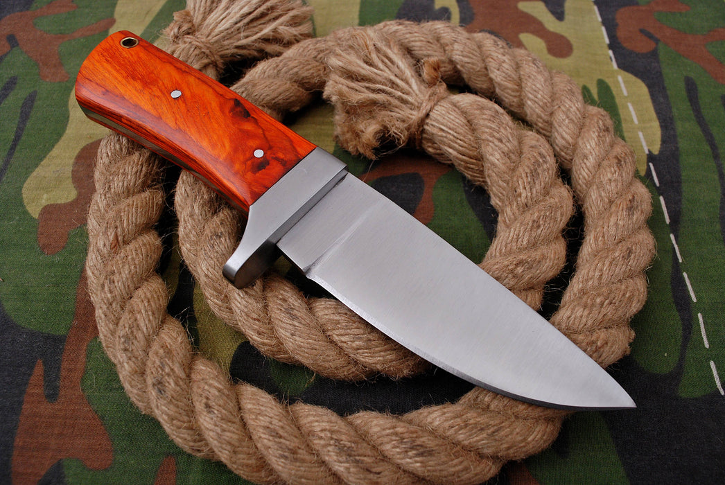 AW-011 "The Woodsman" Classic Drop Point Hunting Knife with Polished Blade and Rich Wood Handle