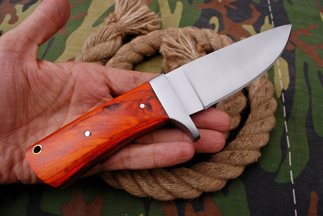 AW-011 "The Woodsman" Classic Drop Point Hunting Knife with Polished Blade and Rich Wood Handle