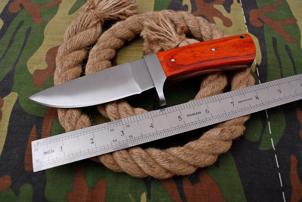 AW-011 "The Woodsman" Classic Drop Point Hunting Knife with Polished Blade and Rich Wood Handle