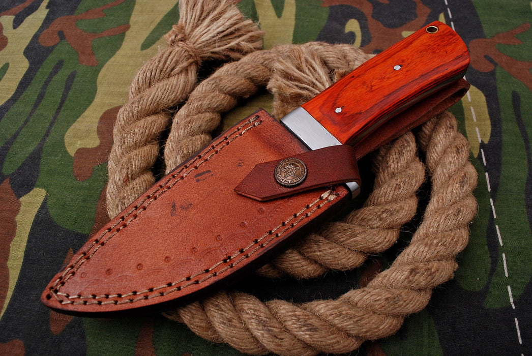 AW-011 "The Woodsman" Classic Drop Point Hunting Knife with Polished Blade and Rich Wood Handle