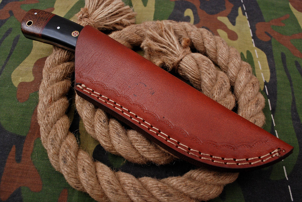 AW-012 "The Raptor" Handmade Damascus Steel Hunting & Survival Knife with Saw-back Spine and Hybrid Bone Handle