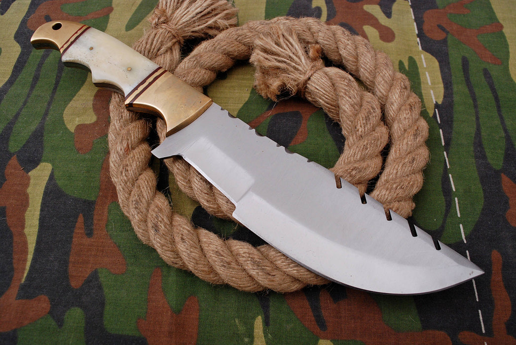 AW-013 "The Beast Master" Handmade High-Carbon Polished Steel Hunting & Survival Knife with Saw-back Spine and Bone Handle