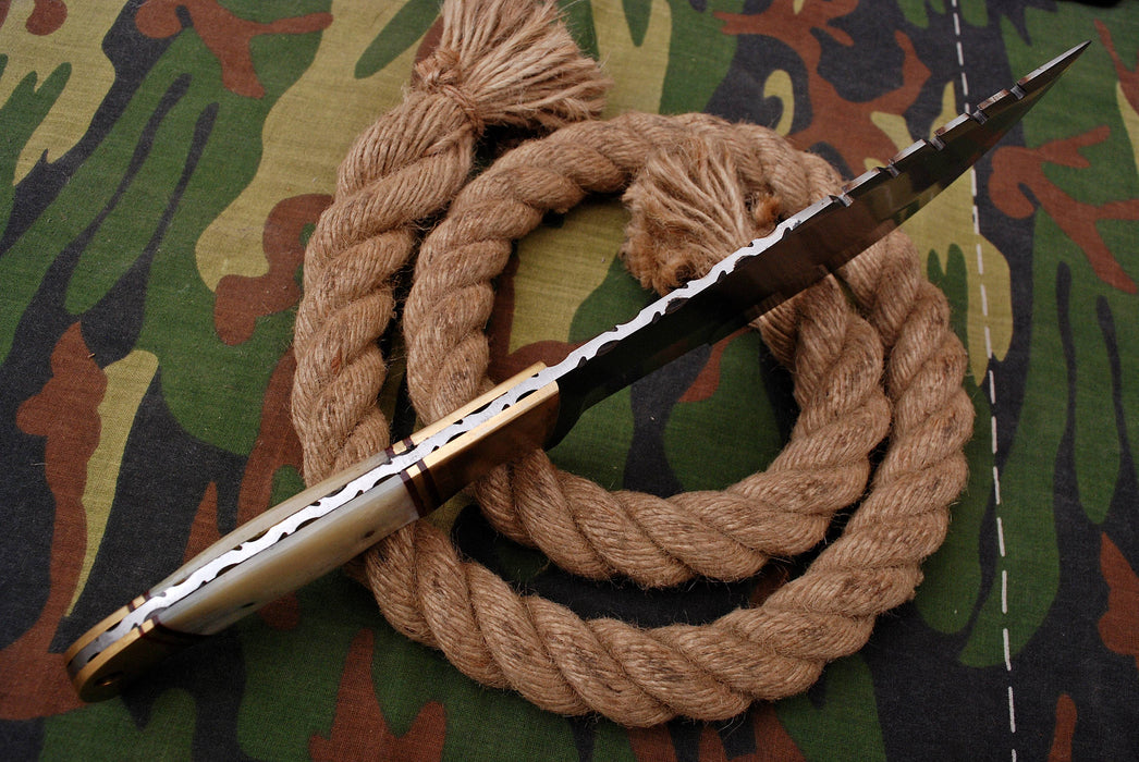 AW-013 "The Beast Master" Handmade High-Carbon Polished Steel Hunting & Survival Knife with Saw-back Spine and Bone Handle