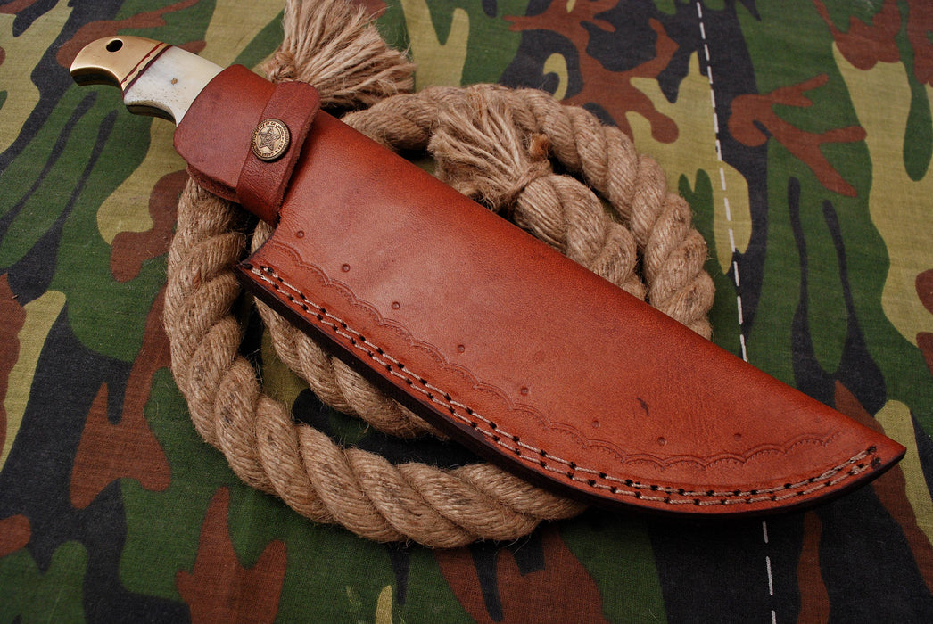 AW-013 "The Beast Master" Handmade High-Carbon Polished Steel Hunting & Survival Knife with Saw-back Spine and Bone Handle