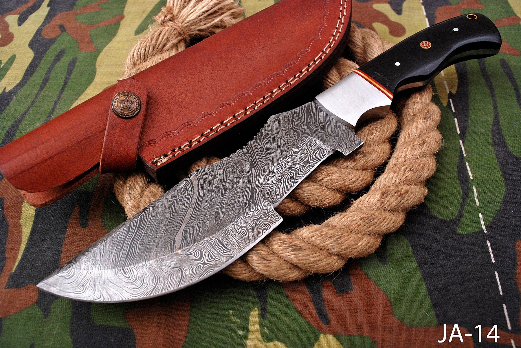 AW-014 "The Hunter Pro" Handmade Damascus Steel Drop Point Hunting Knife with Black Micarta Handle