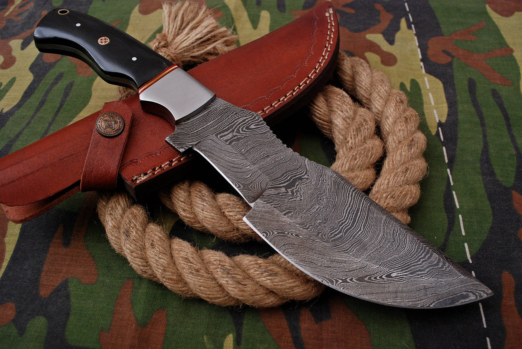 AW-014 "The Hunter Pro" Handmade Damascus Steel Drop Point Hunting Knife with Black Micarta Handle