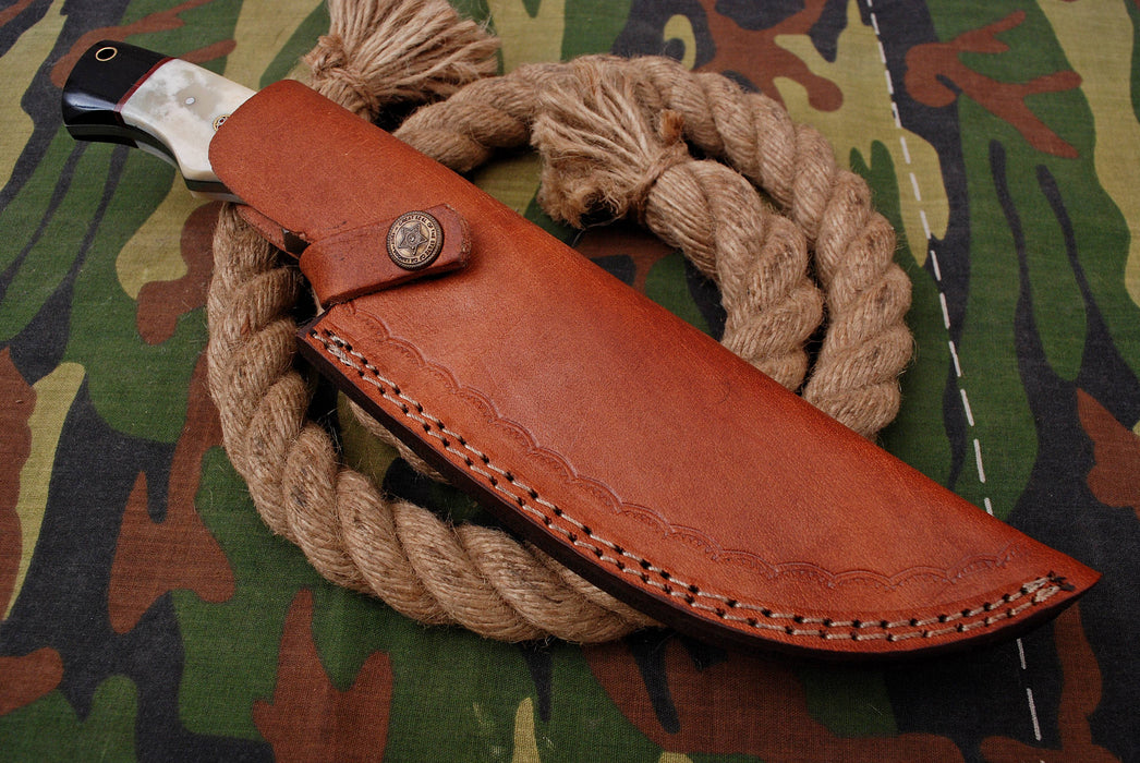 AW-015 "The Guide" Handmade Damascus Steel Hunting & Field Knife with Finger Choil and White Bone Handle