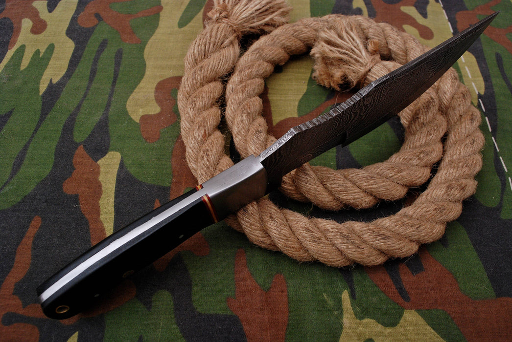 AW-017 "The Stalker" Handmade Damascus Steel Drop Point Hunting Knife with Black Micarta Handle