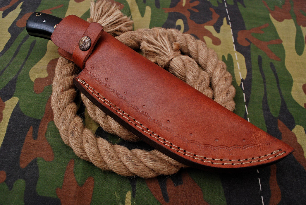 AW-017 "The Stalker" Handmade Damascus Steel Drop Point Hunting Knife with Black Micarta Handle