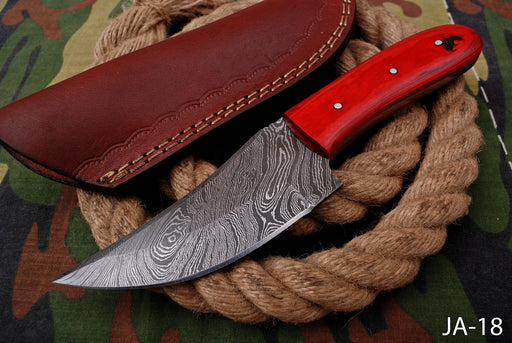 AW-018 "The Crimson Hunter" Handmade Damascus Steel Drop Point Hunting Knife with Red Handle