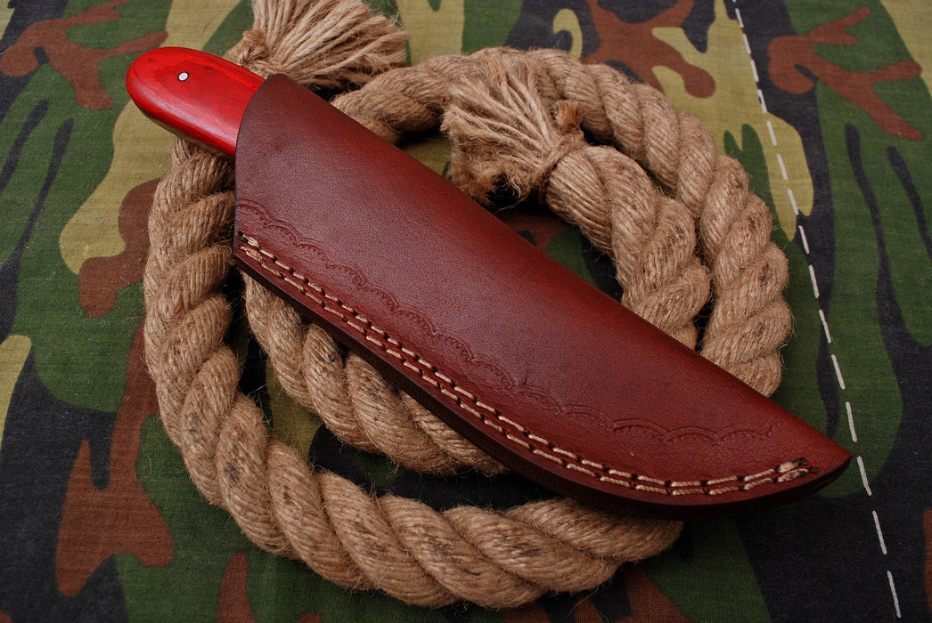 AW-018 "The Crimson Hunter" Handmade Damascus Steel Drop Point Hunting Knife with Red Handle