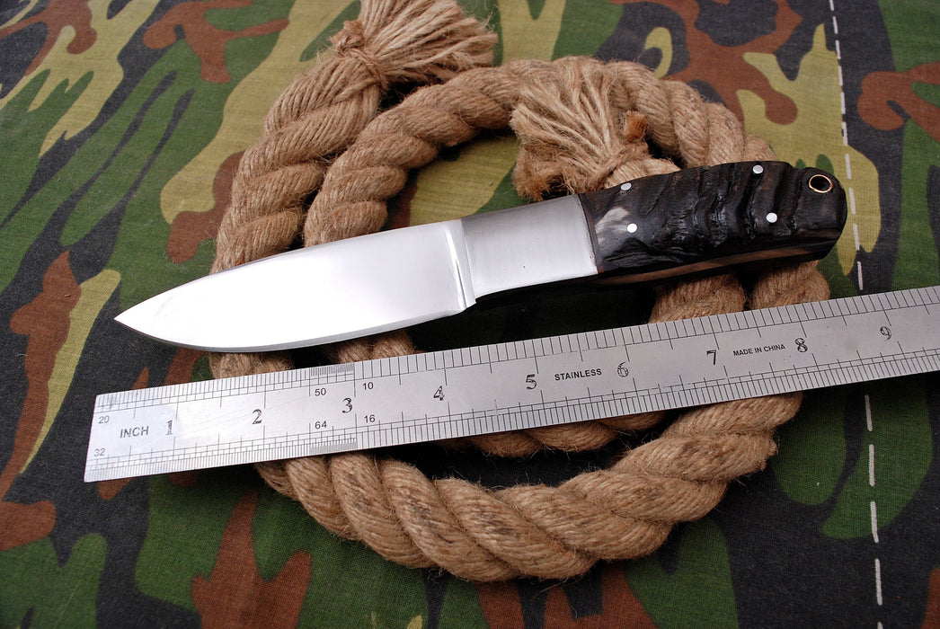 AW-019 "The Guide II" Handmade High-Polished Steel Hunting Knife with Dark Wood or Micarta Handle