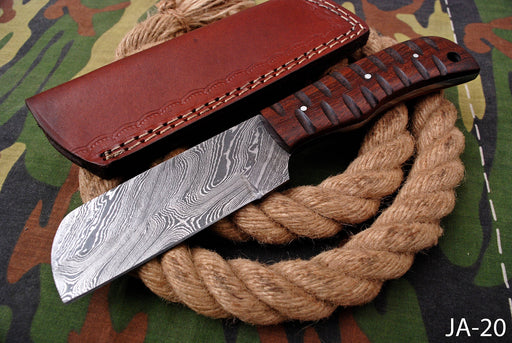 AW-020 "The Butcher Block" Handmade Damascus Steel Wide-Blade Cleaver/Bull Cutter Knife with Carved Wood Handle