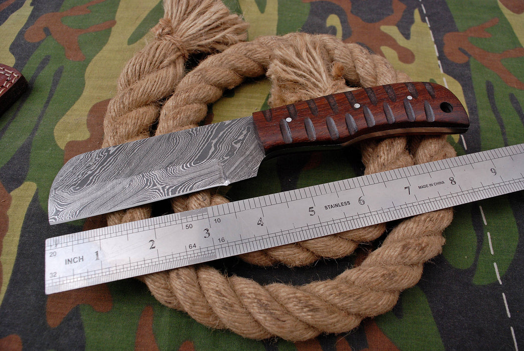 AW-020 "The Butcher Block" Handmade Damascus Steel Wide-Blade Cleaver/Bull Cutter Knife with Carved Wood Handle