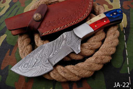 AW-022 "The Patriot" Handmade Damascus Steel Drop Point Hunting Knife with American Flag Handle