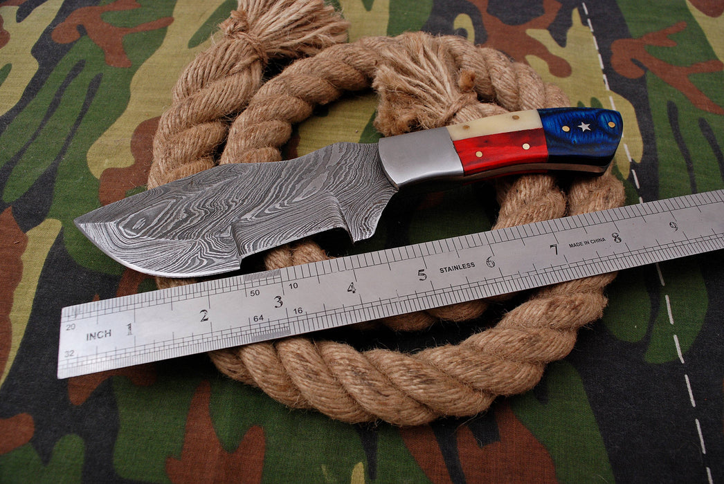 AW-022 "The Patriot" Handmade Damascus Steel Drop Point Hunting Knife with American Flag Handle