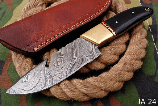 AW-024 "The Commando" Handmade Damascus Steel Tactical/Survival Knife with Saw-back Spine and Black Micarta Handle