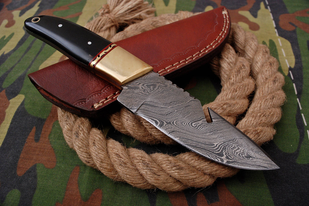 AW-024 "The Commando" Handmade Damascus Steel Tactical/Survival Knife with Saw-back Spine and Black Micarta Handle