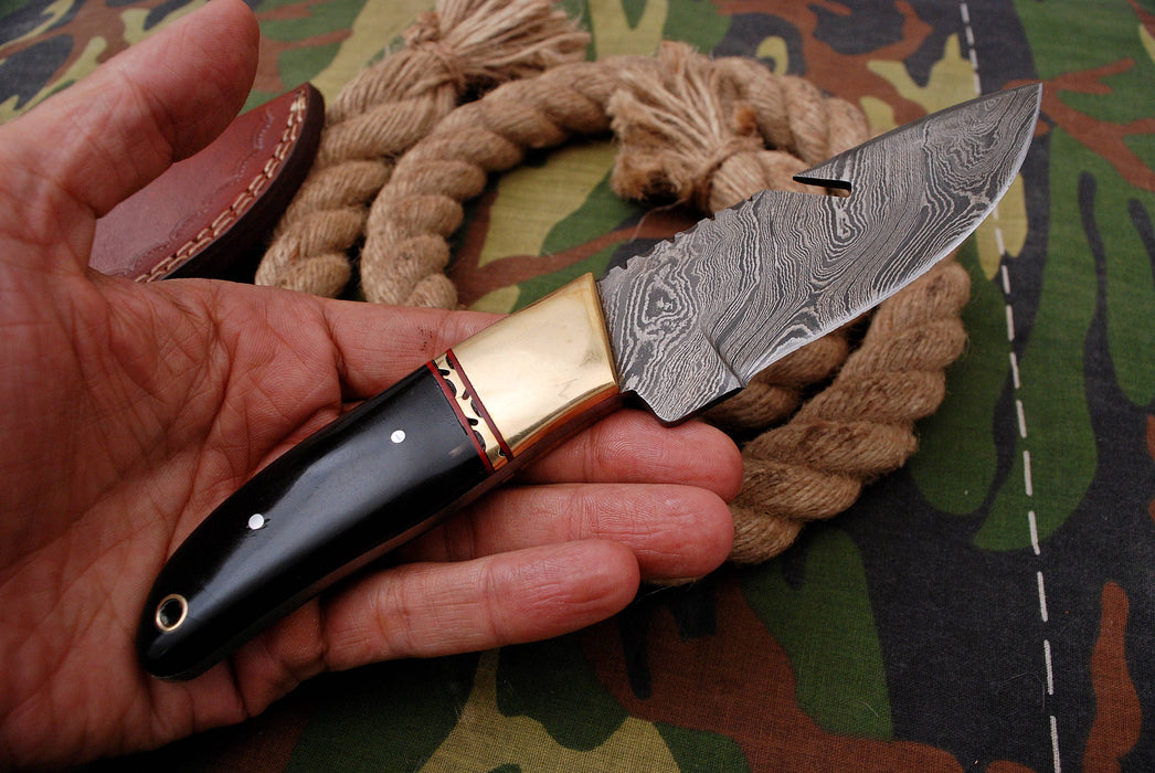 AW-024 "The Commando" Handmade Damascus Steel Tactical/Survival Knife with Saw-back Spine and Black Micarta Handle