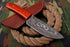 AW-025 "The Firebird" Handmade Damascus Steel Drop Point Hunting Knife with Red Wood Handle and Leather Sheath