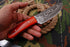 AW-025 "The Firebird" Handmade Damascus Steel Drop Point Hunting Knife with Red Wood Handle and Leather Sheath