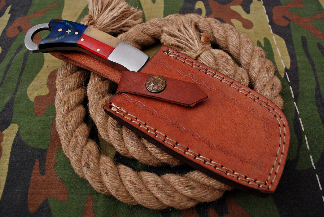 AW-038 "The Freedom Cleaver" Handmade Damascus Steel Mini-Cleaver/Skinner with American Flag Handle