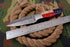 AW-042 Handcrafted Damascus Steel Fixed Blade Knife with Custom Tricolor Handle & Leather Sheath