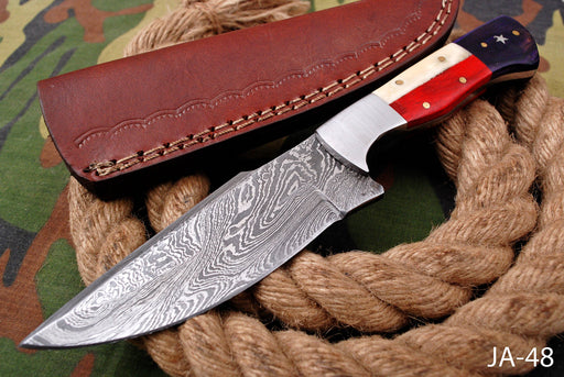 AW-048 Handmade Damascus Steel Hunting Knife – Patriot Edition Patriotic Bone & Wood Handle