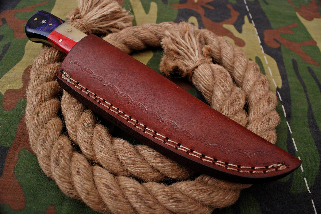 AW-048 Handmade Damascus Steel Hunting Knife – Patriot Edition Patriotic Bone & Wood Handle