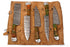 (AW-56) Custom 5-Piece Damascus Steel Chef Knife Set – Green & Amber Hybrid Burl Handles with Suede Roll Bag