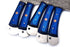 (AW-57) Custom 5-Piece Damascus Steel Kitchen Knife Set – Cobalt Blue Wood Handles with Suede Leather Roll Bag